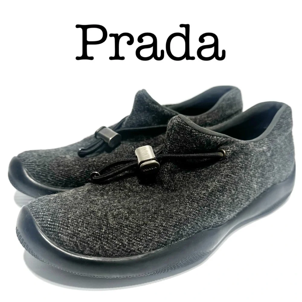 Prada Gray Wool Loafers Casual Shoes Size 36 - Picture 1 of 16